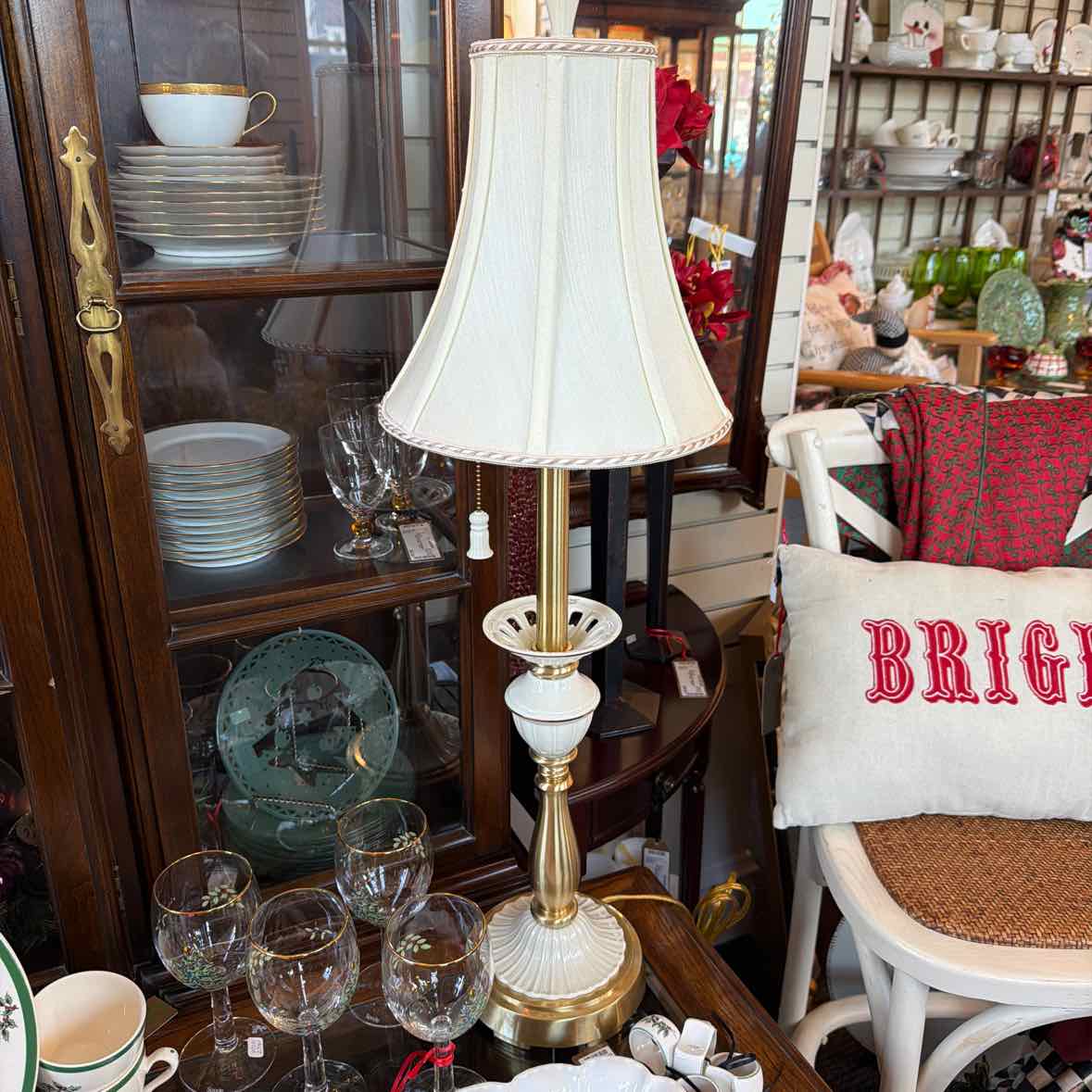 Pair of Lenox Cream & Gold Lamps