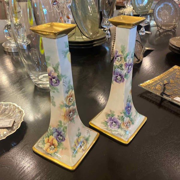 Pair of Limoges Handpainted Candlesticks