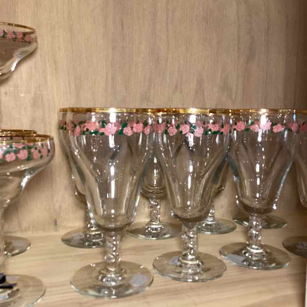 8 Vintage Twisted Rose Flute Goblets