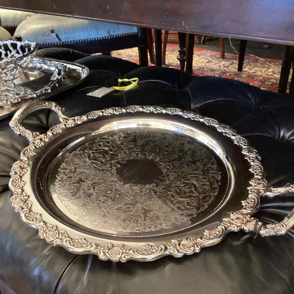 Round Silverplate Tray With Handles