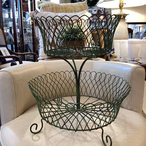 2 Tier Green Wire Basket