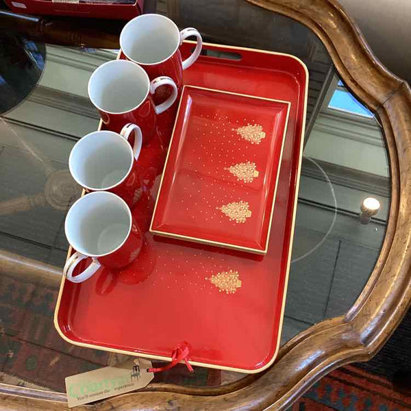 Otagiri Lacqueware Christmas Trays & Mugs Set