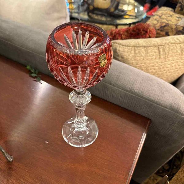 2 Cranberry Glass Candleholders