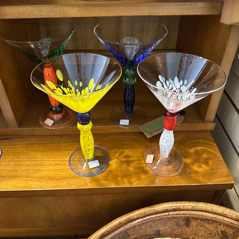 Four Handblown Martini Glasses