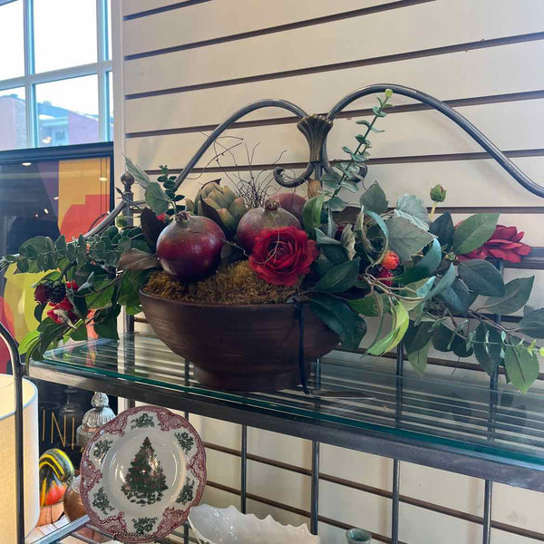 Bowl of Faux Fruit & Flowers