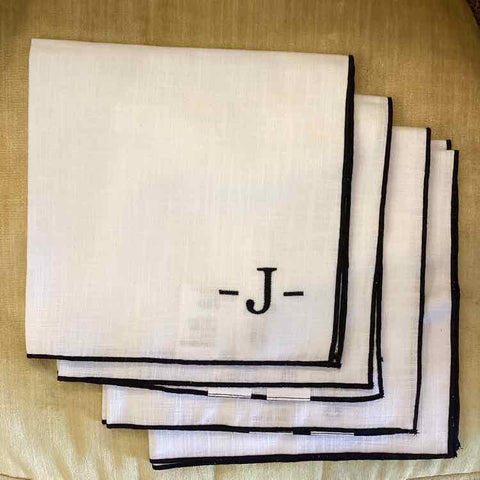 4 Cream Napkins w/ letter J (Crate & Barrel)