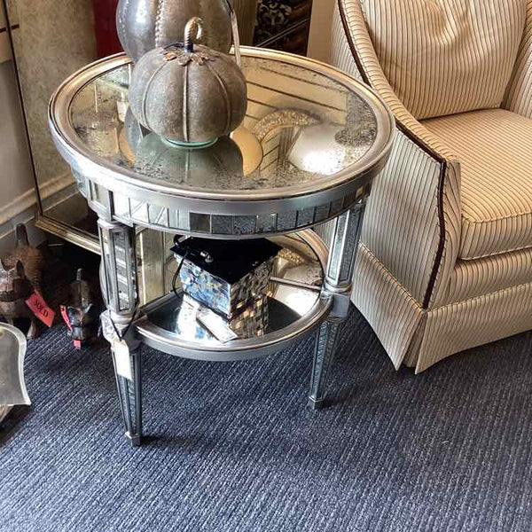 Round Mirrored Two Tiered Table