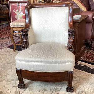 Vintage Cream Chair woth Carved Arms