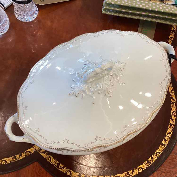 Ivory Antique Covered Serving Dish