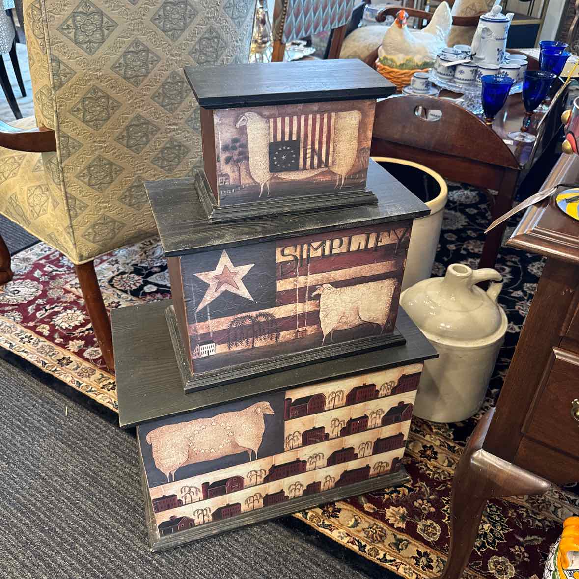 Set Of Three Americana  Boxes