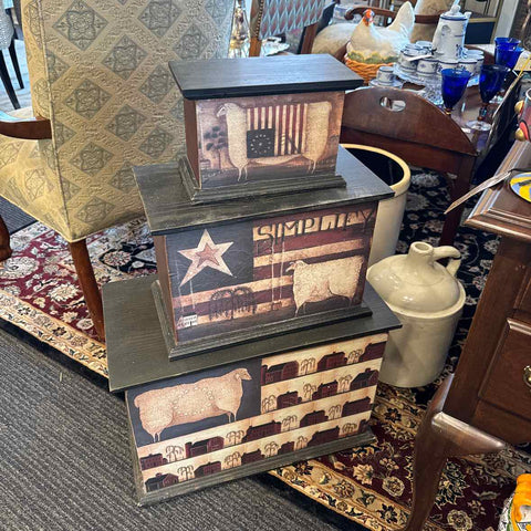 Set Of Three Americana  Boxes