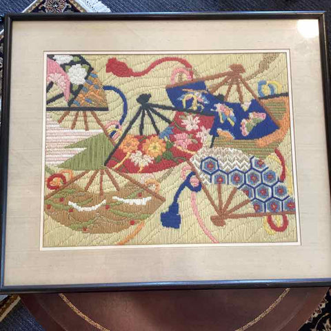 Framed Needlepoint Fan Collage