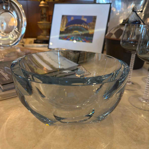 Blue Faceted Crystal Bowl - Signed