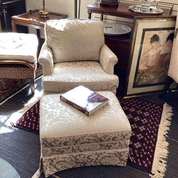 Tan Damask Chair and Ottoman