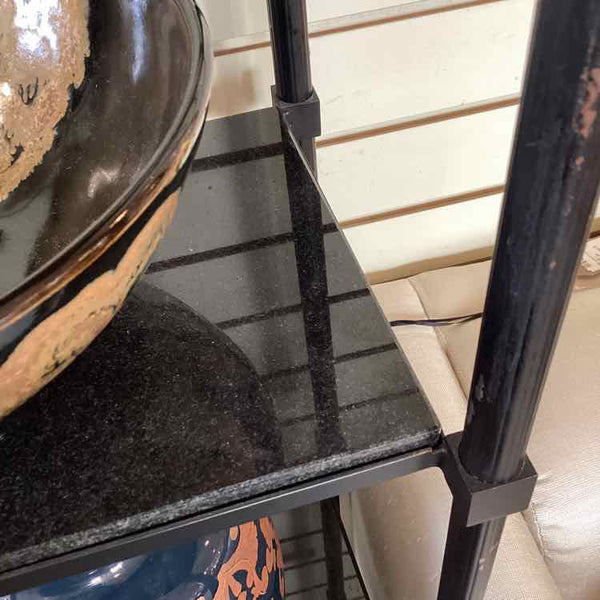 Black Metal Etagere with Granite Shelves