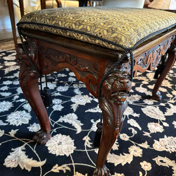 Carved Wood Bench With Cushion