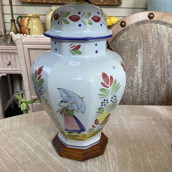 Quimper Pottery Lamp with Briton Lady and Shade