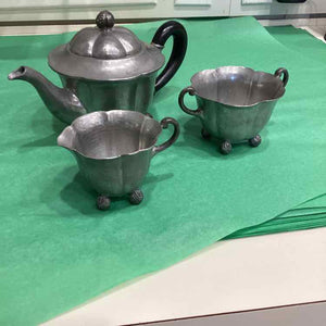 Antique Pewter Teapot, Sugar, and Creamer