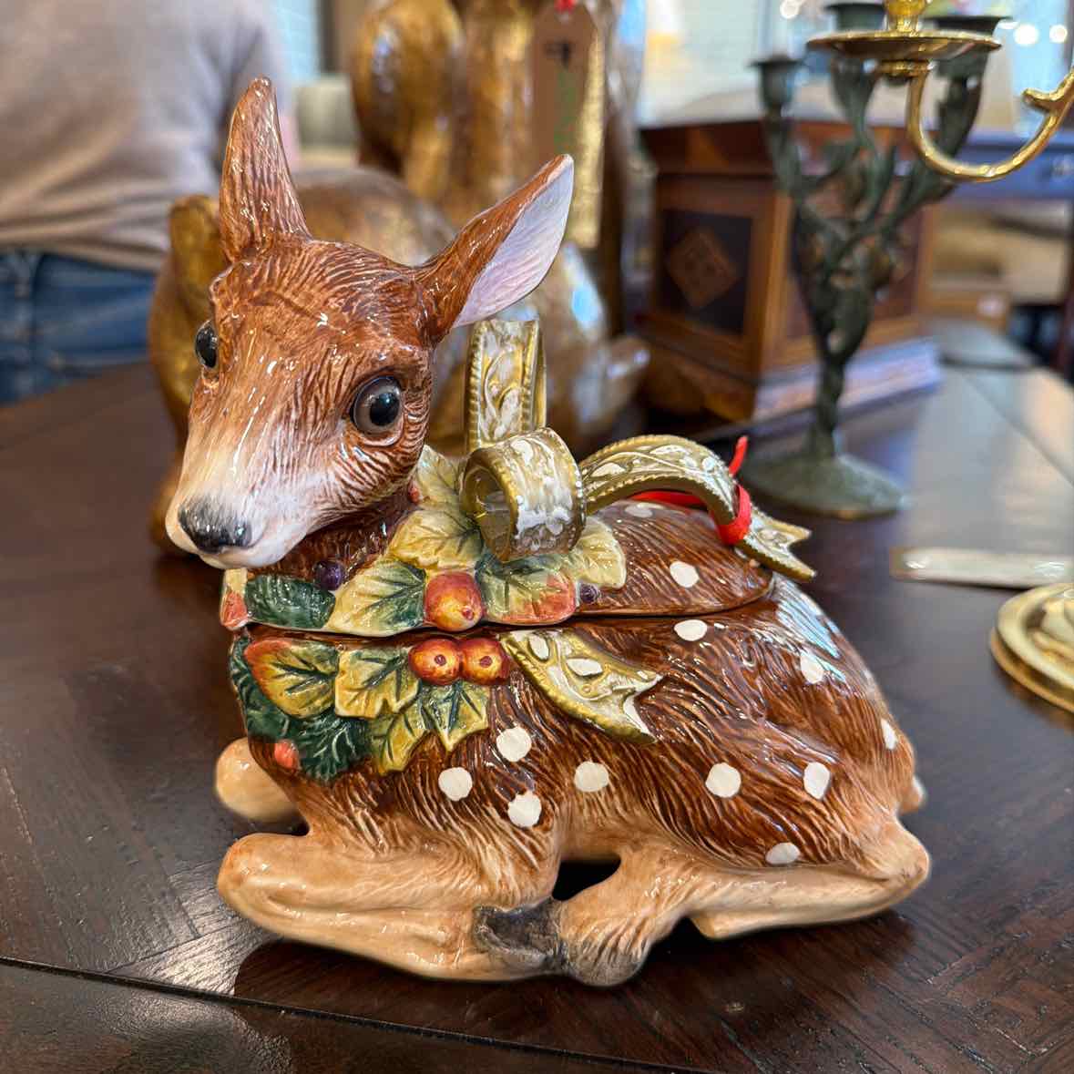 F & F "Snowy Woods Deer" Covered Dish