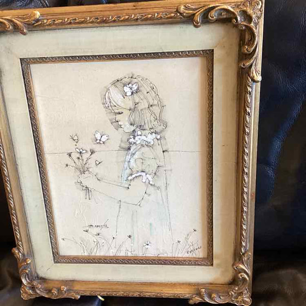 Sketch Of Girl With Flowers