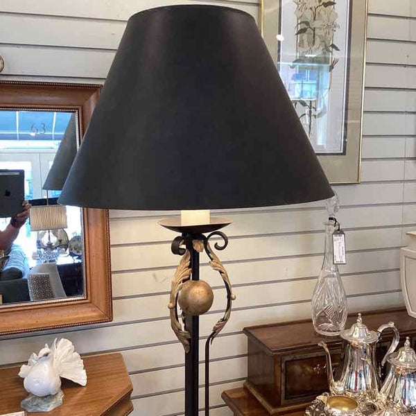 Black & Gold Iron Floor Lamp with Feather Detail