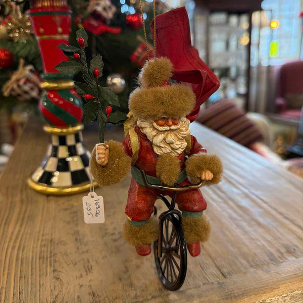 Santa on a Bicycle Ornament