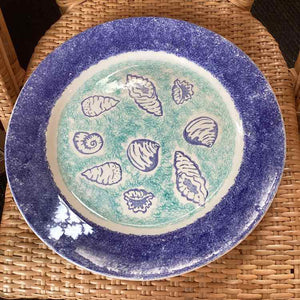 Round Plate Blue with Shells