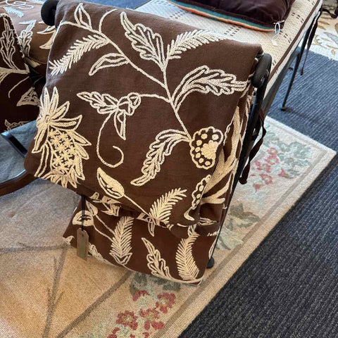 Round Brown Crewel Table Cloth