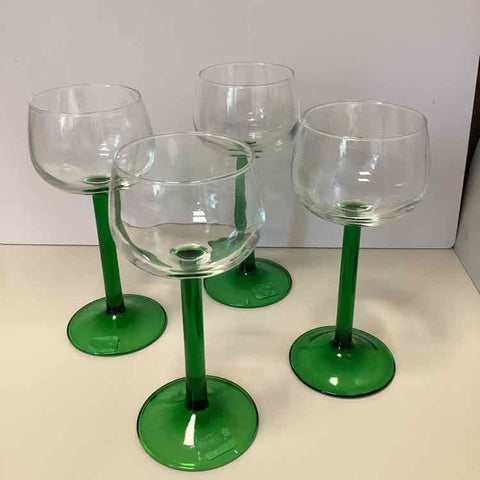 Set of 10 Green Stem Wine Glasses