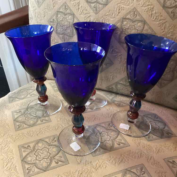 Set of 4 Mikasa Blue & Purple Wine Glasses