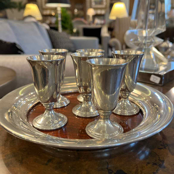 Pewter Tray With Six Glasses