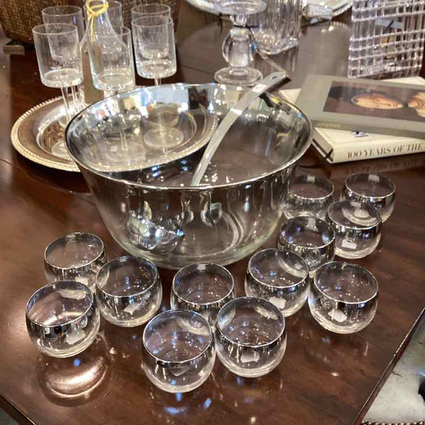 Punch Bowl with 12 Glasses & Ladle