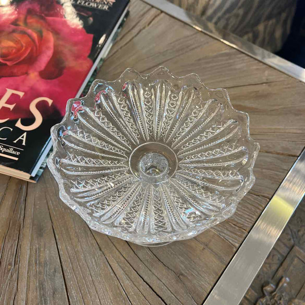 Pressed Glass Compote - Zipper Pattern