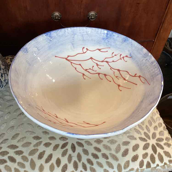 Ceramic Italian Bowl w/Lt. Blue  Rim