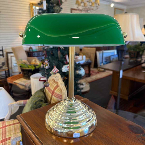 Brass & Green Glass Desk Lamp