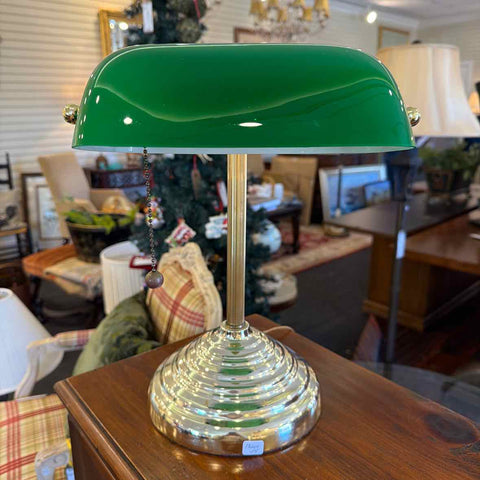 Brass & Green Glass Desk Lamp