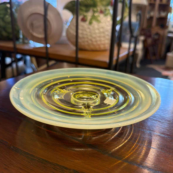 Vintage Uranium Glass Footed Plate
