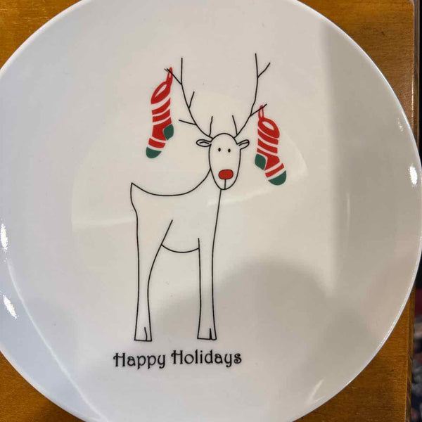 4 Happy Holiday Reindeer Plates