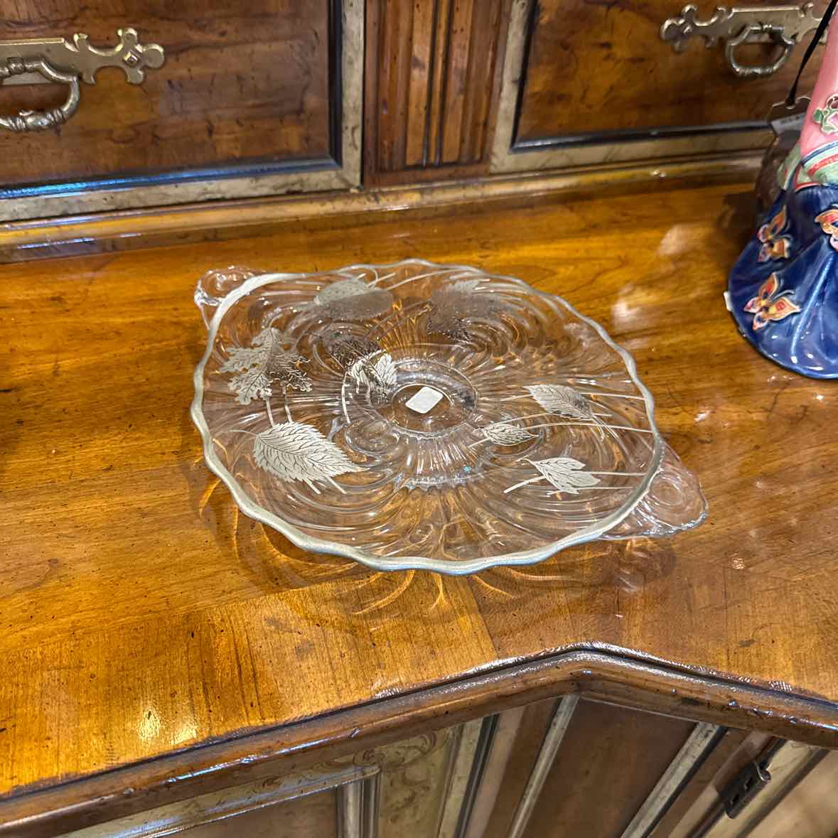 Pedestal Cake Plate with Silver Inlay