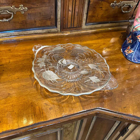 Pedestal Cake Plate with Silver Inlay