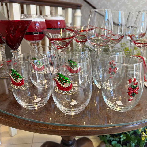 6 Stemless Embelished Wine Glasses