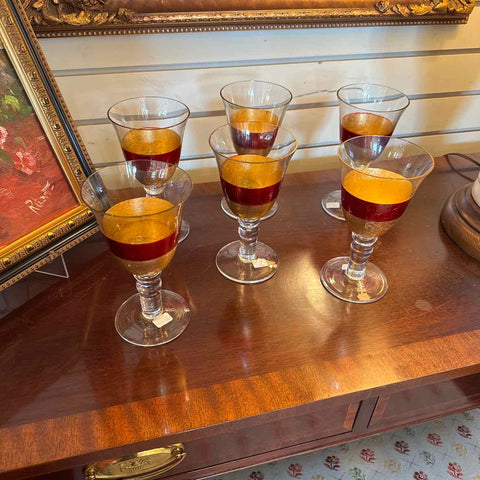 Set of 6 Vietri Gold & Red Goblets