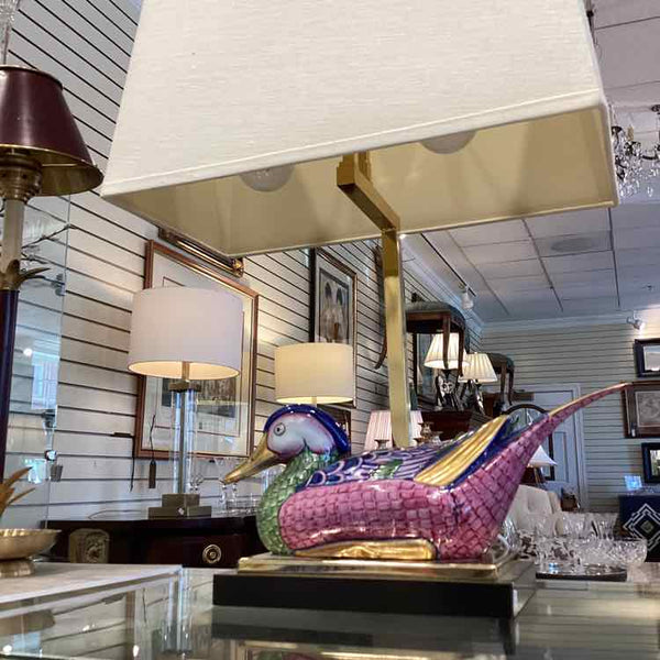 Lamp With Polychrome Duck Sculpture