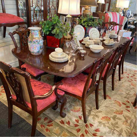 Banded Mahogany Double Pedestal Table and Chairs