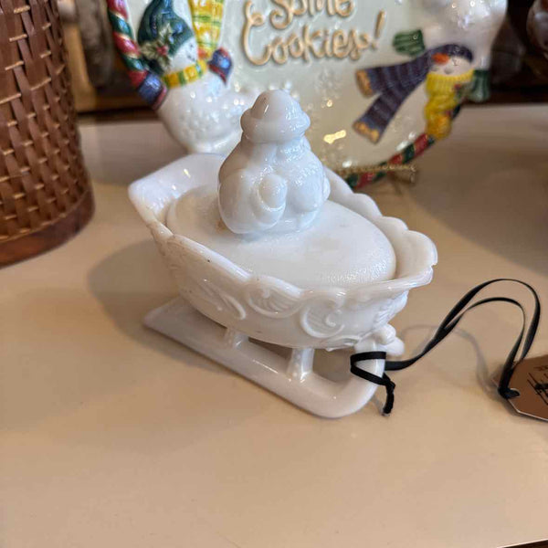 Westmoreland Milk Glass Santa Dish w/Lid