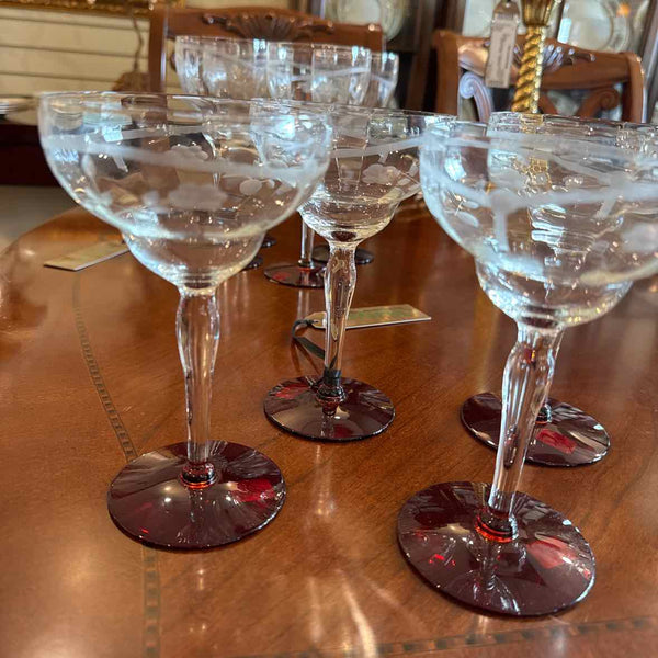 4 Etched Floral Champagne Glasses