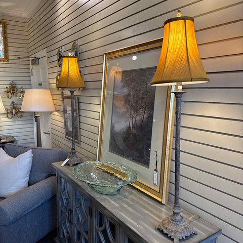 Pair of  Metal Buffet Lamps - Gold Shades