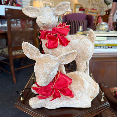 2 Paper Mache Deer w/Red Bows