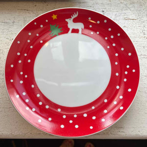 2 Red Rim Holiday Plates