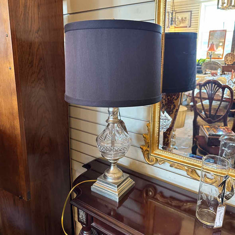 Brushed Silver Crystal Lamp w/Black Shade